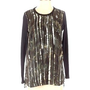 Simply Vera Wang Night Shadows long sleeve Tunic Small Top black green cream new